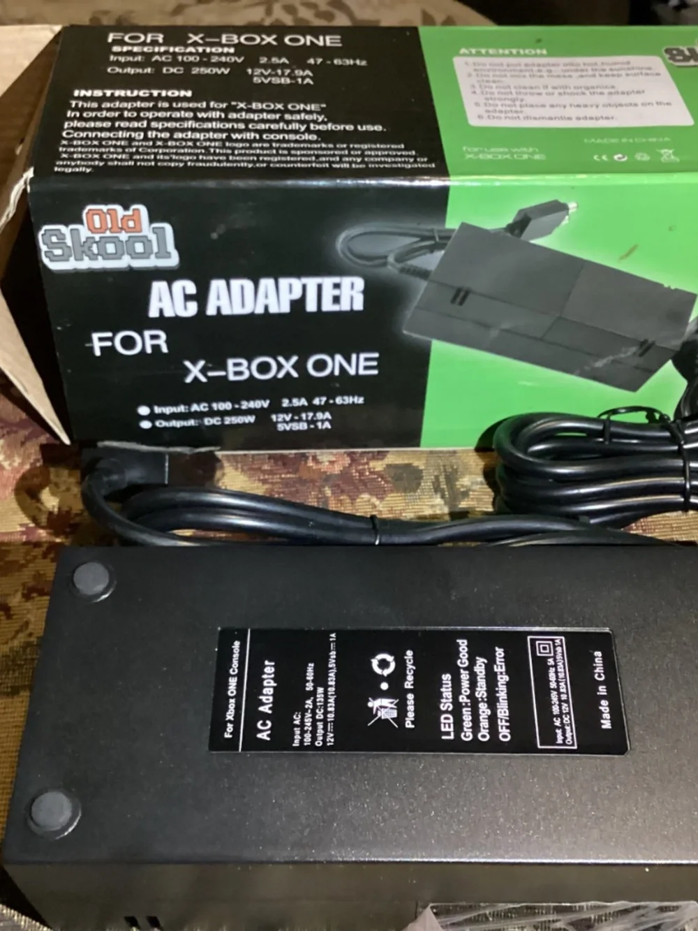 Old Skool AC Adapter Charger Power Supply for Microsoft Xbox One with Box